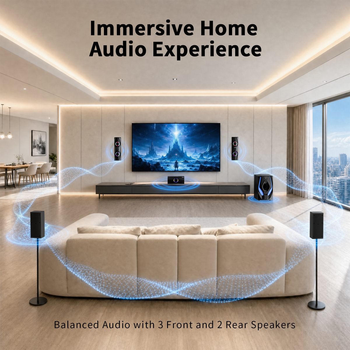 5.1 Home Theater Systems Surround Sound Speakers 1200 Watts 10 inch Subwoofer 5.1/2.1 Channel Audio Stereo System with ARC Optical & USB Input for TV Ultra HD AV DVD FM Radio