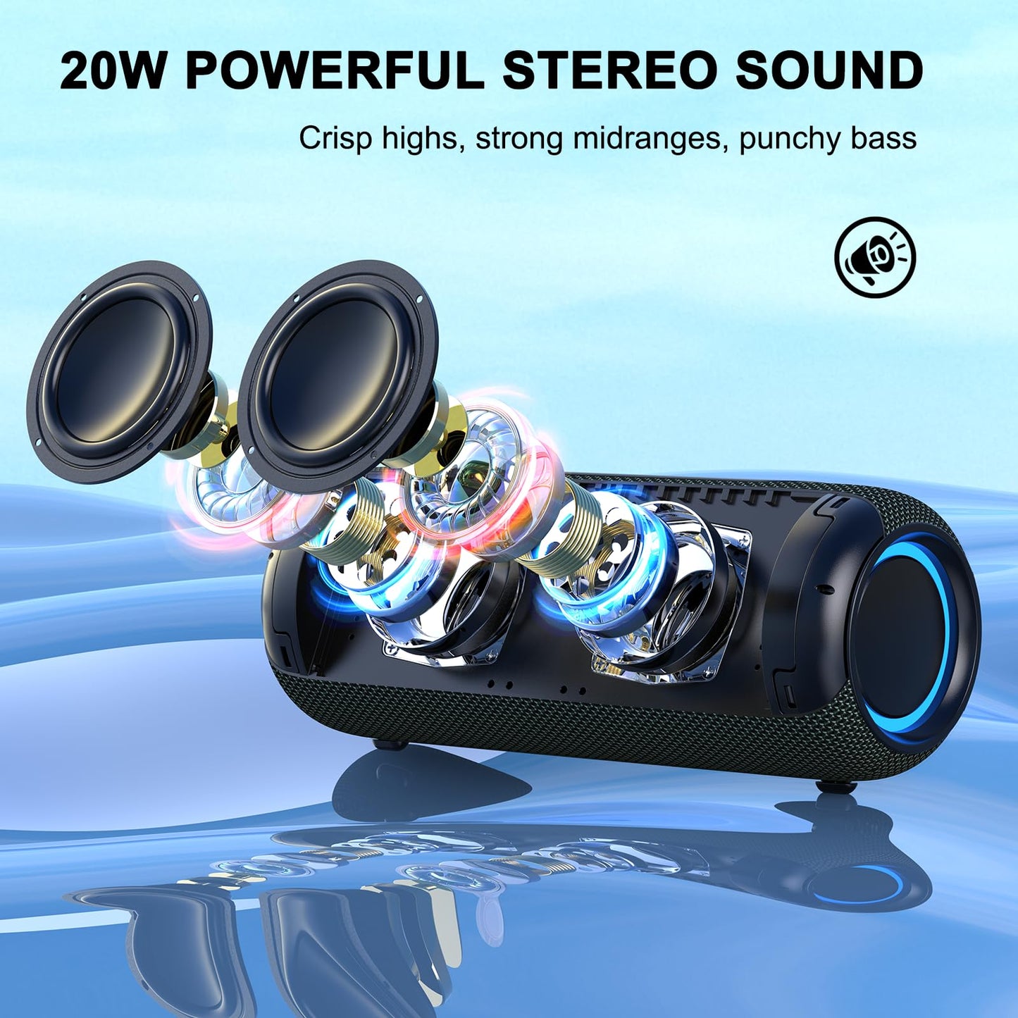 ET26 Portable Bluetooth Speaker Wireless Speaker, TWS Stereo Sound Bluetooth 5.0 Waterproof IPX5