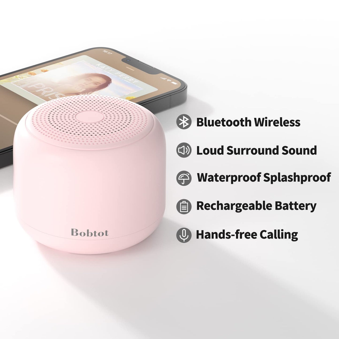 Bobtot Portable Bluetooth Speakers with Strap Easy to Carry, Wireless Waterproof Mini Speaker with Loud Stereo Sound,15 Hours Playtime