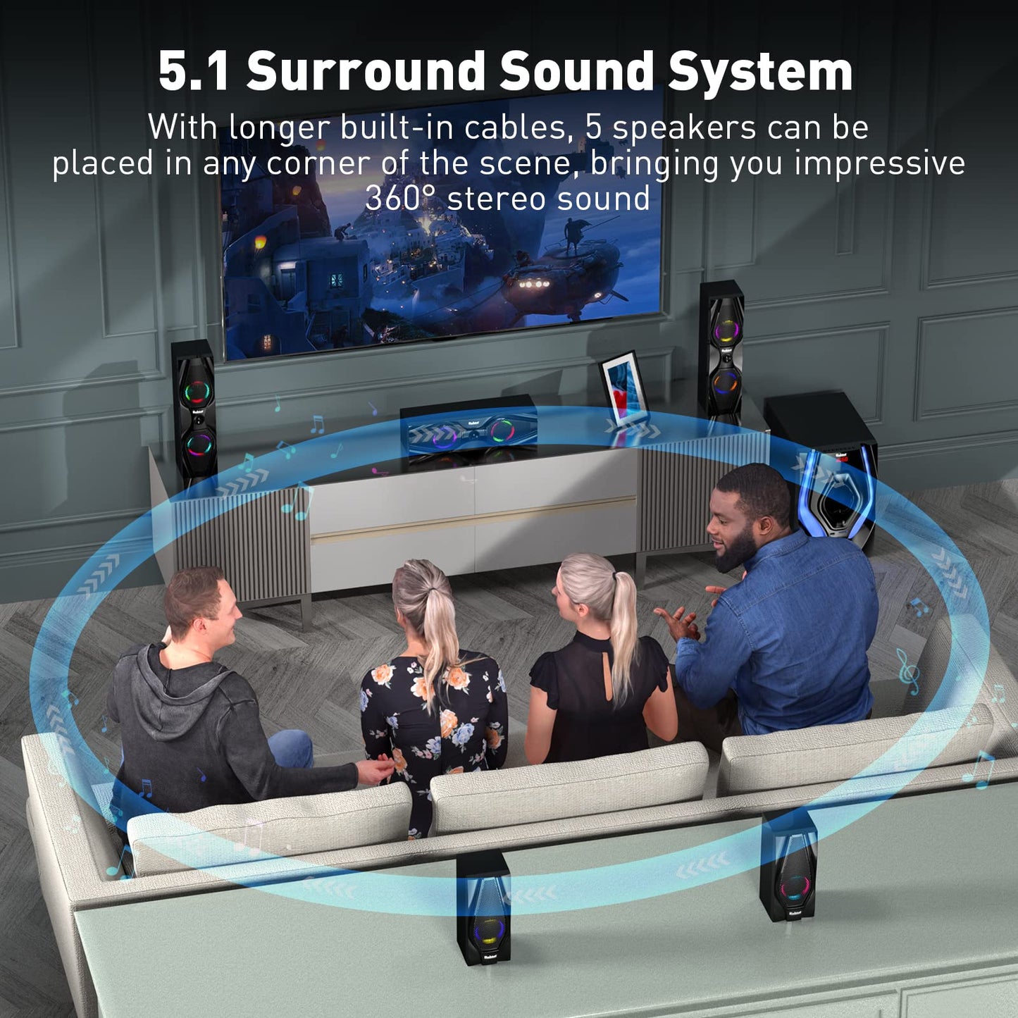 B901D Home Theater Systems Surround Sound Speakers - 1200 Watts 10 inch Subwoofer 5.1/2.1 Channel