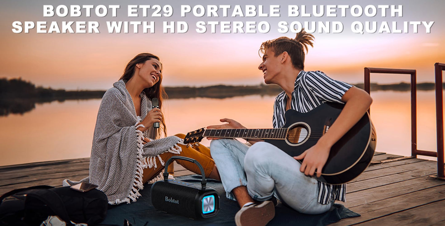 ET29 Bluetooth Speaker Portable Waterproof Speakers, Wireless Microphone IPX7 60W RGB Light Bass Stereo