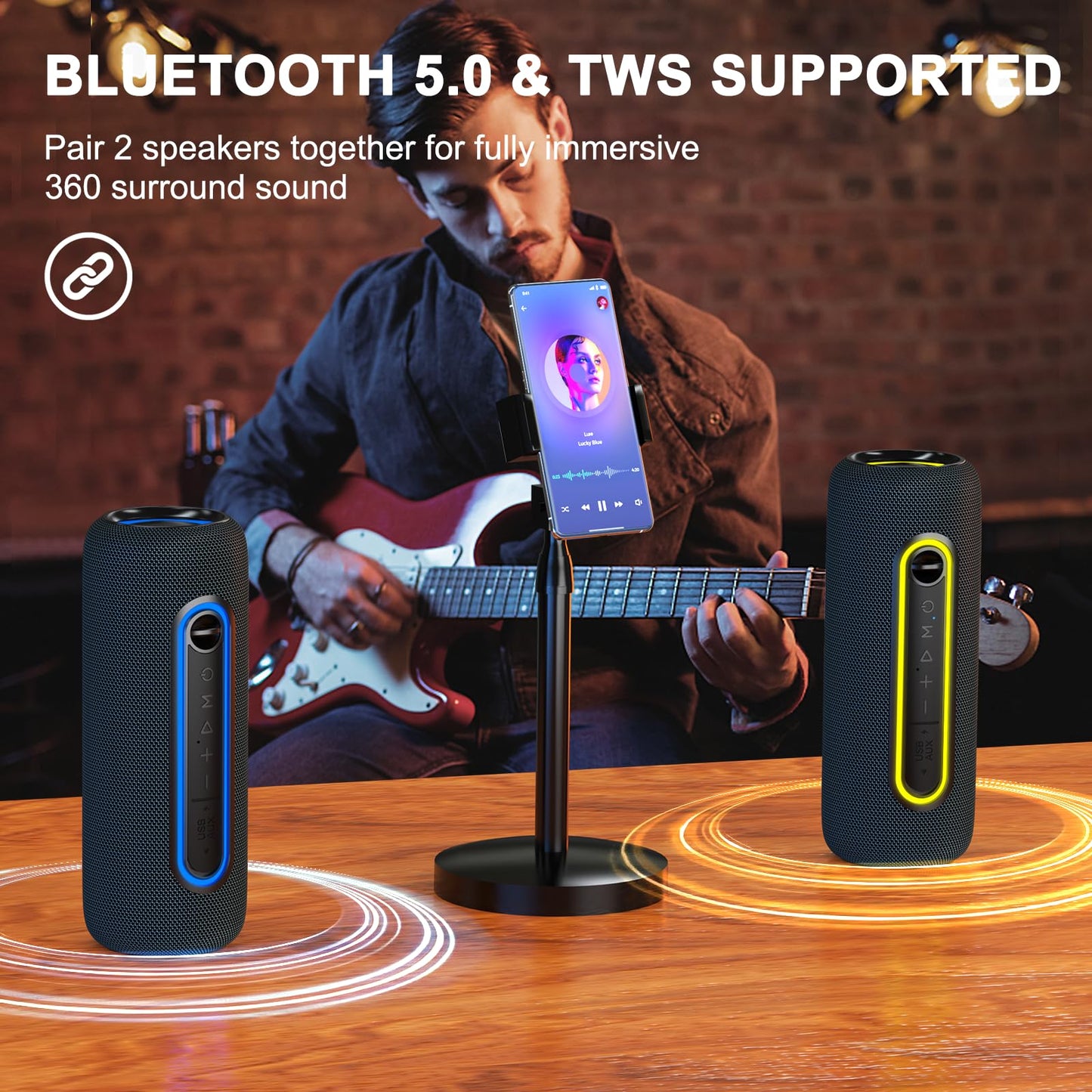 ET26 Portable Bluetooth Speaker Wireless Speaker, TWS Stereo Sound Bluetooth 5.0 Waterproof IPX5