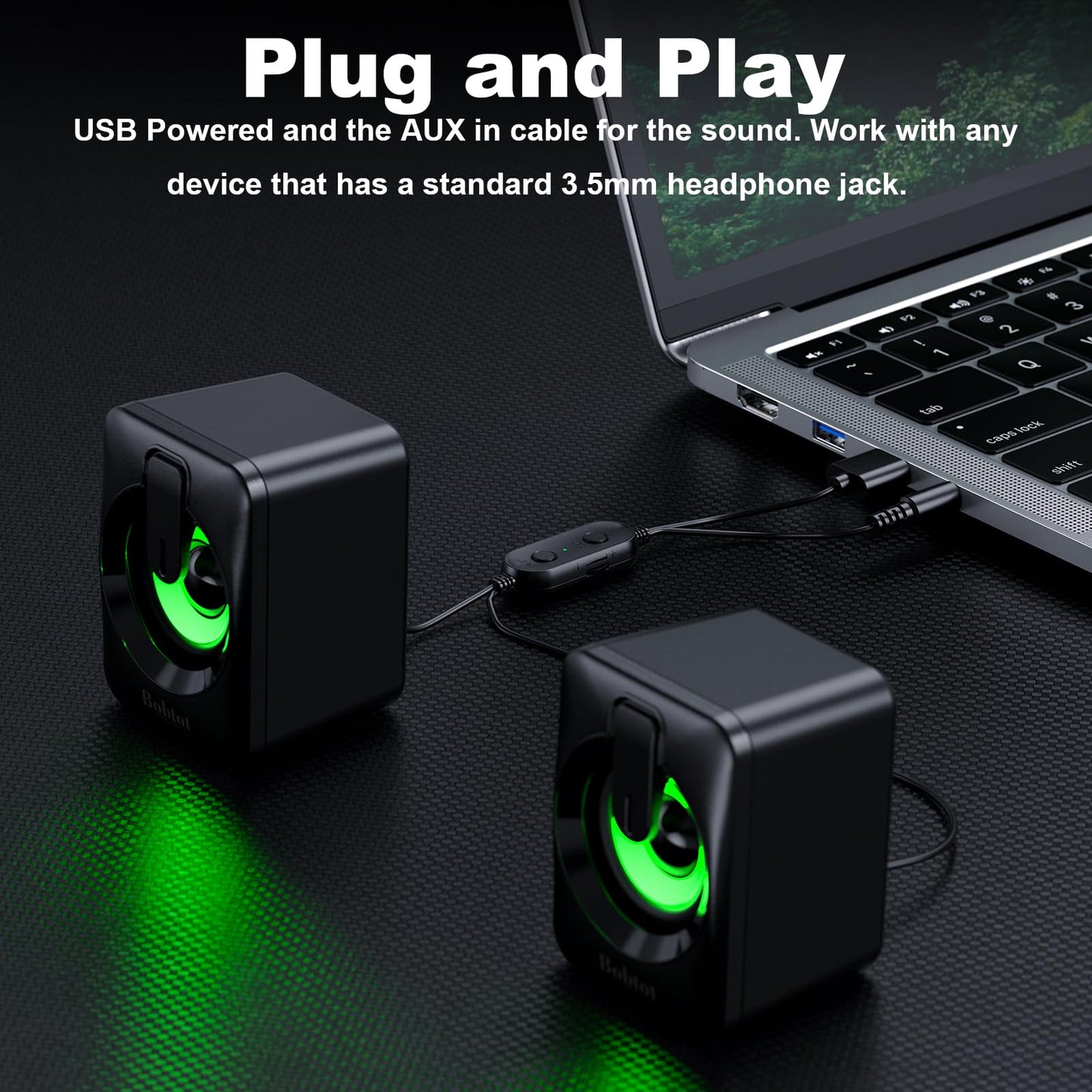 MINI2A Computer Speaker USB Powered - 2.0 Mini Portable Bluetooth Subwoofer with RGB