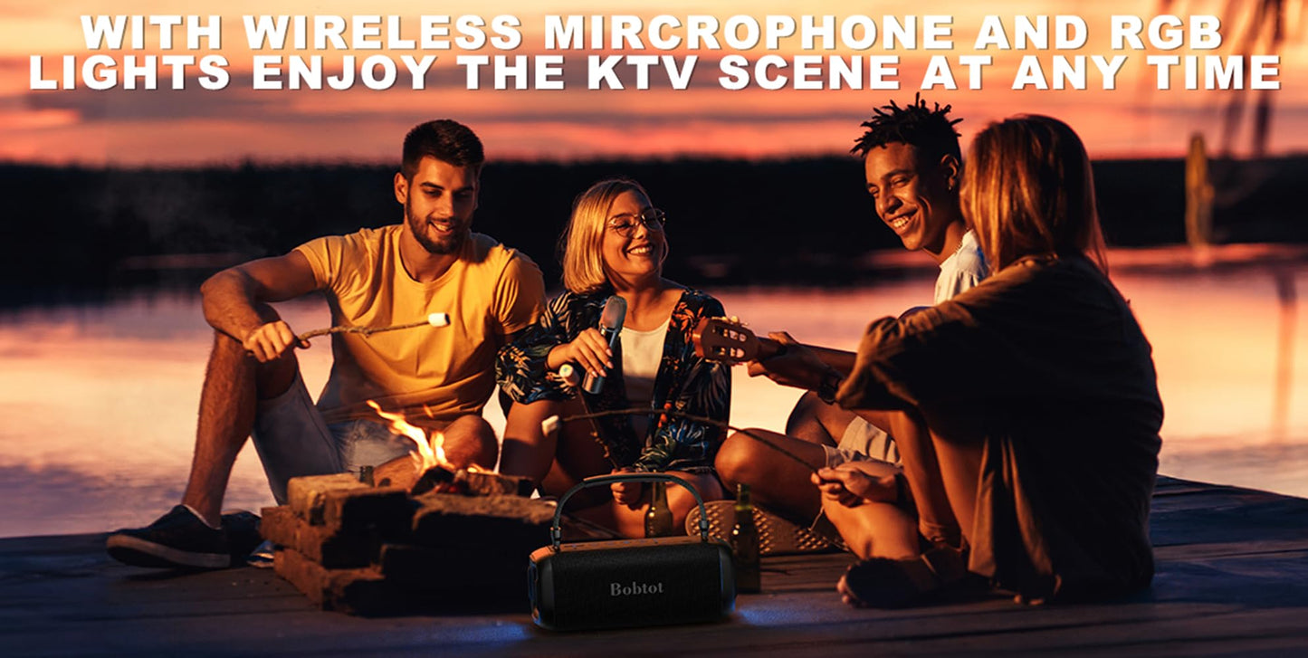 ET29 Bluetooth Speaker Portable Waterproof Speakers, Wireless Microphone IPX7 60W RGB Light Bass Stereo