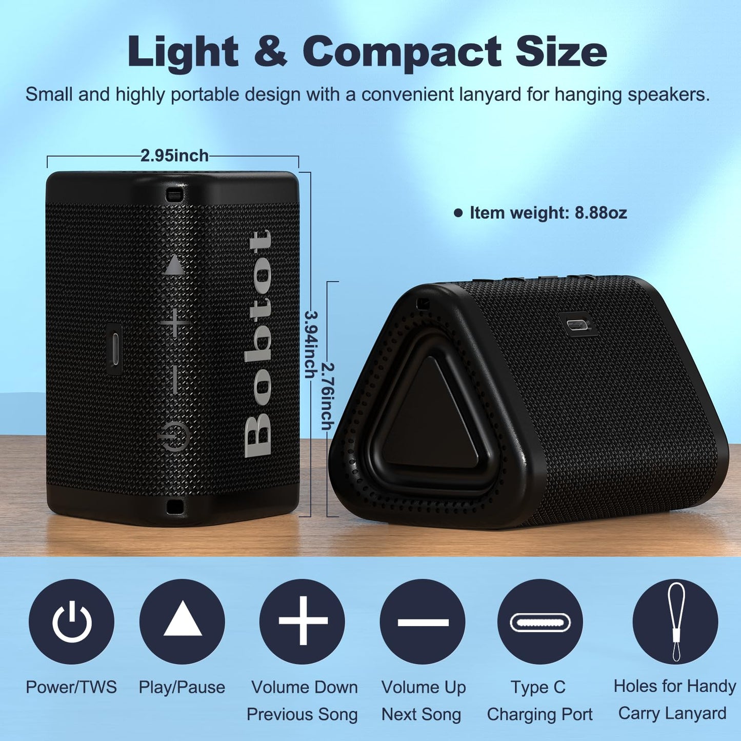 Bobtot Bluetooth Speaker Portable Wireless Speaker IPX7 Waterproof Stereo Sound Speaker