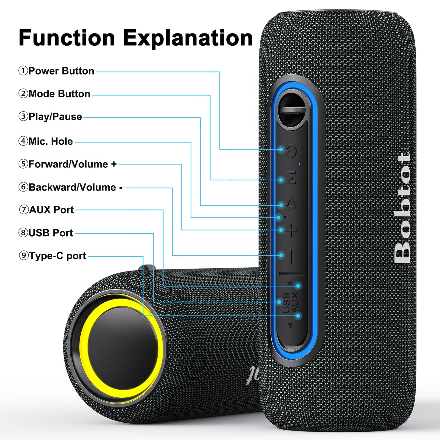 ET26 Portable Bluetooth Speaker Wireless Speaker, TWS Stereo Sound Bluetooth 5.0 Waterproof IPX5