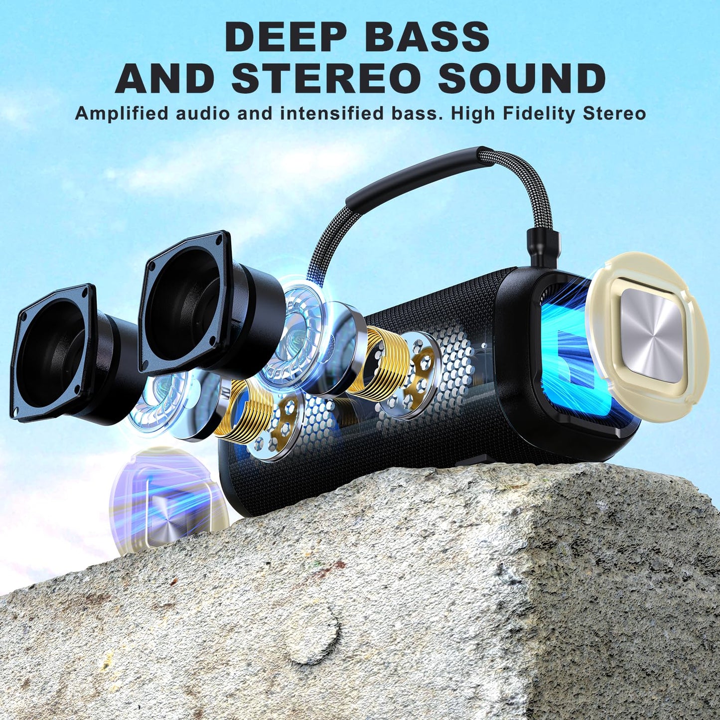 ET29 Bluetooth Speaker Portable Waterproof Speakers, Wireless Microphone IPX7 60W RGB Light Bass Stereo